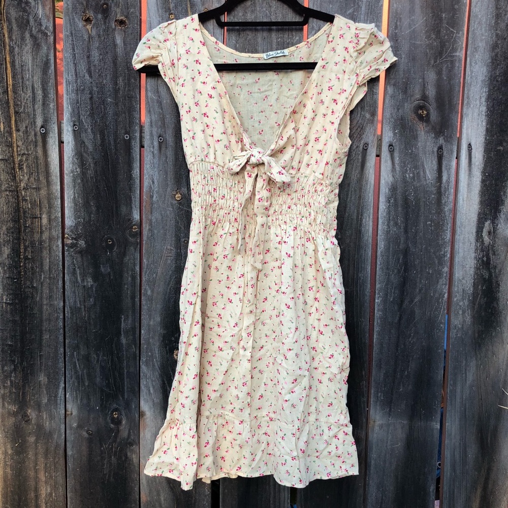 Cute Baby Doll Cream Floral Print Dress